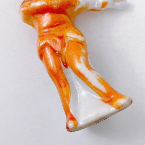 Mid Century Japan Porcelain Violinist Figurine Orange White Hand Painted Decor - Picture 4 of 11